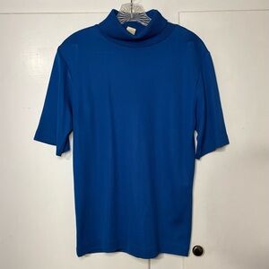 Vintage 70s Men’s Blue Short Sleeve Mod Mock Neck Stretchy Top